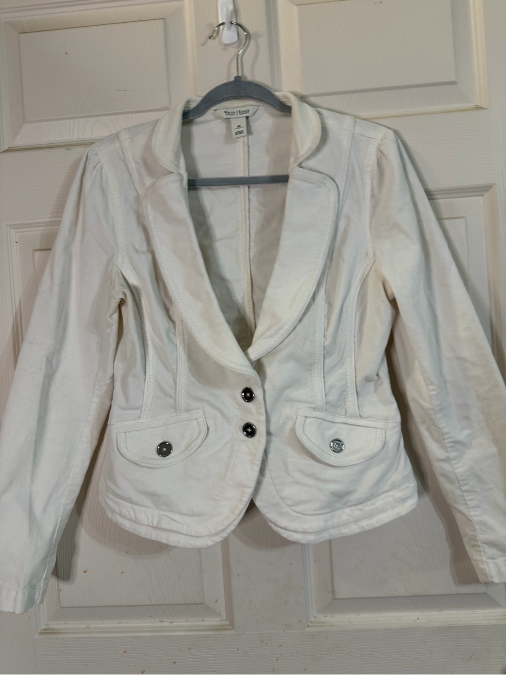White House Black Market White Crop Jacket Curdoroy Lined Shoulder Pads 10 EUC